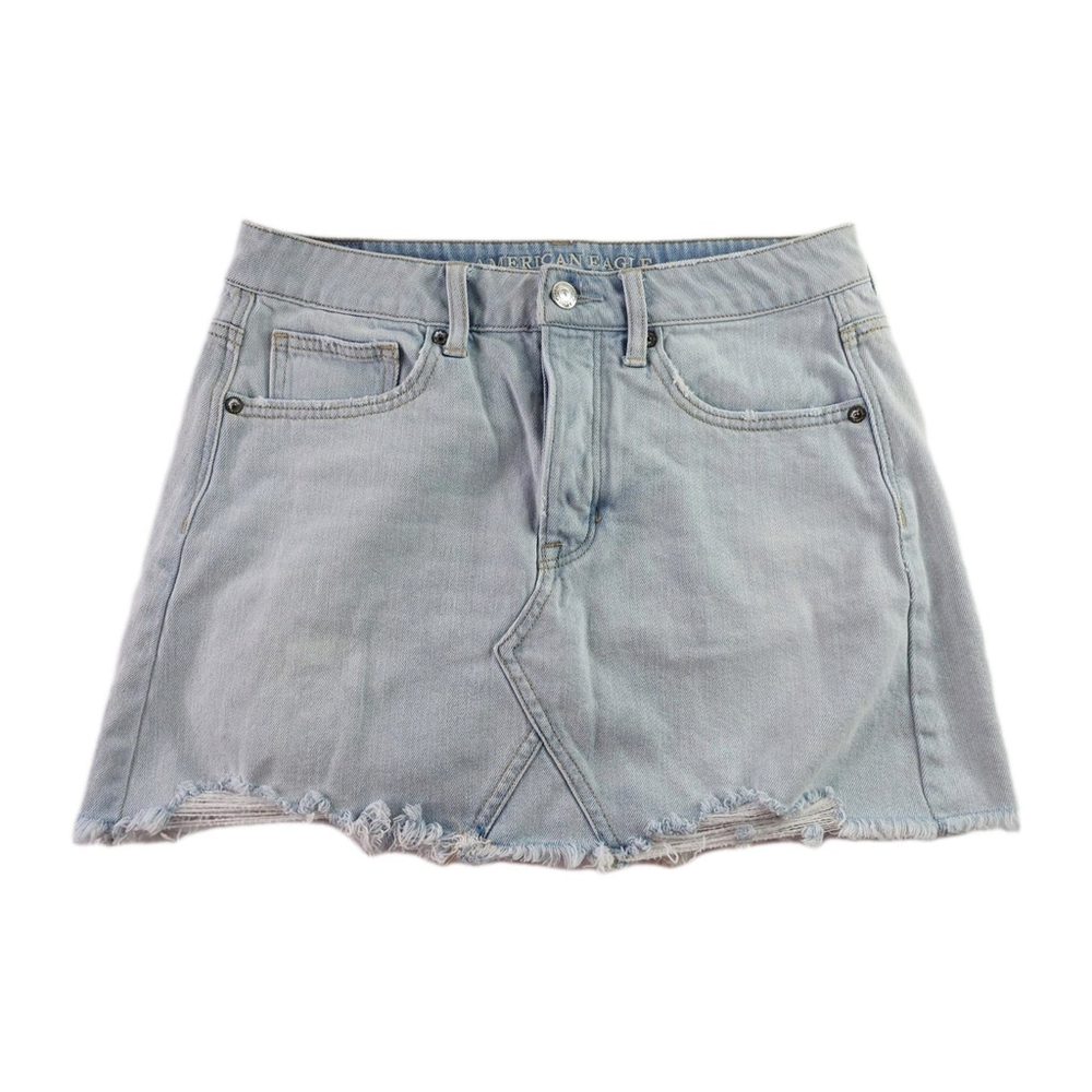 American Eagle Size 6 Distressed Denim Cutoff Skirt Raw Hem Light Wash Cowgirl